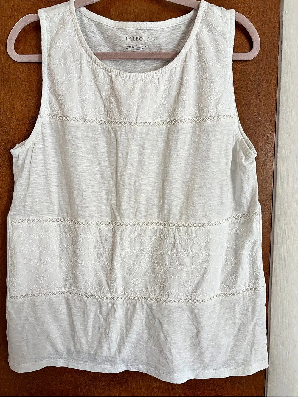 Talbots Eyelet Trim Shell Tank Top White - Picture 1 of 2